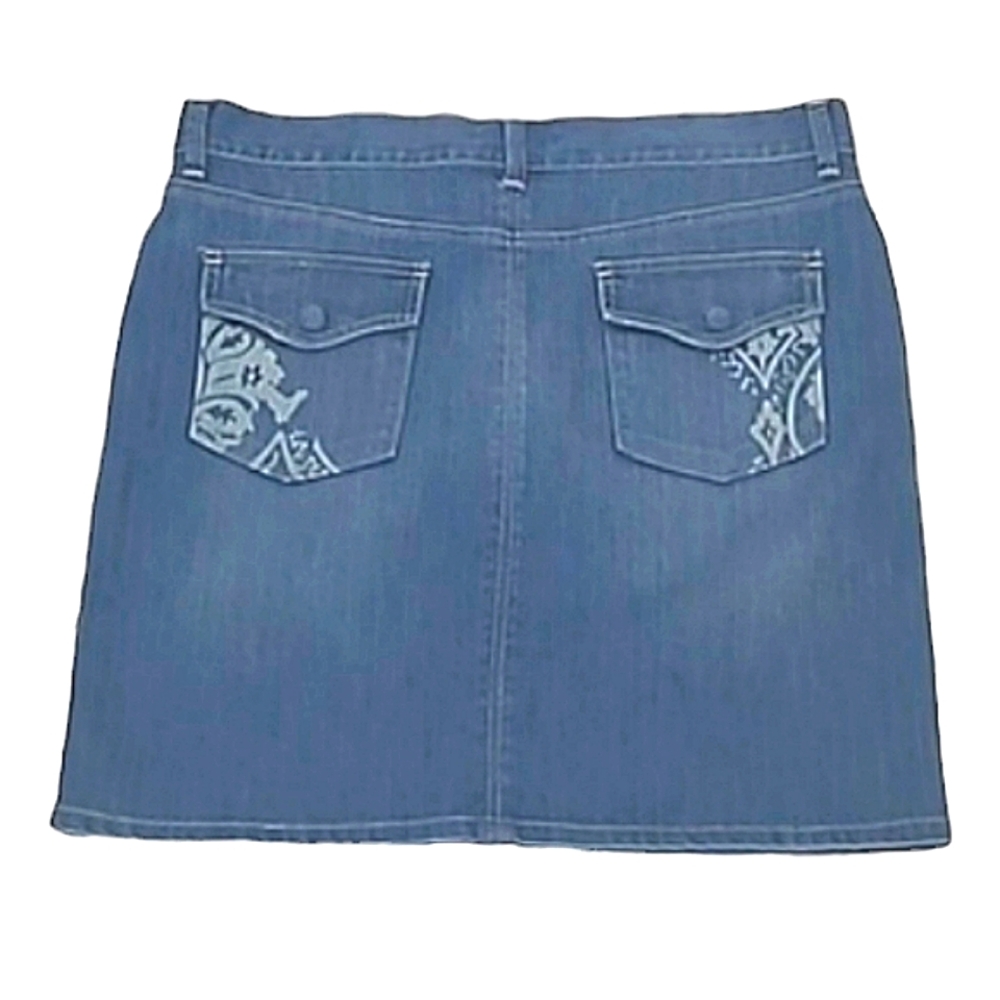 New York & Co Mini Denim Jean Skirt A-line 90s Above Knee Embroidered Pockets 12